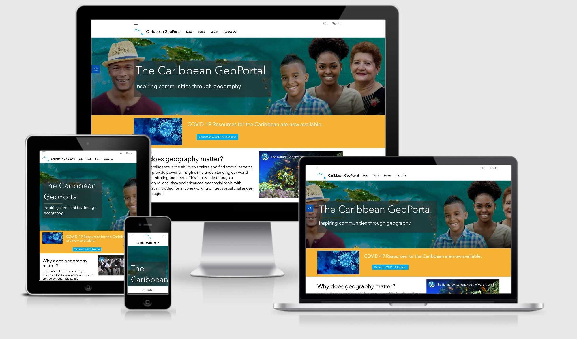 Collection of responsive displays of The Caribbean GeoPortal